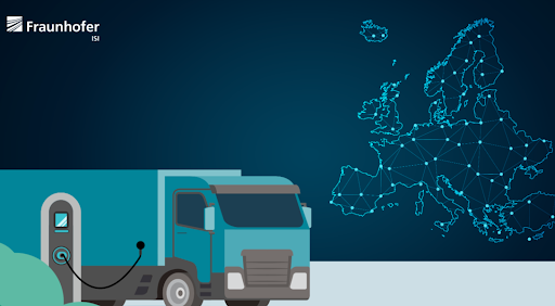 gráfico de camión con mapa de Europa al fondo