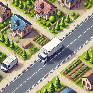 ilustración de un camión haciendo una ruta de reparto