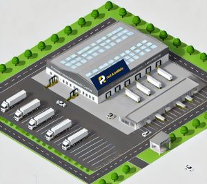 ilustración de unas instalaciones para carga y descarga