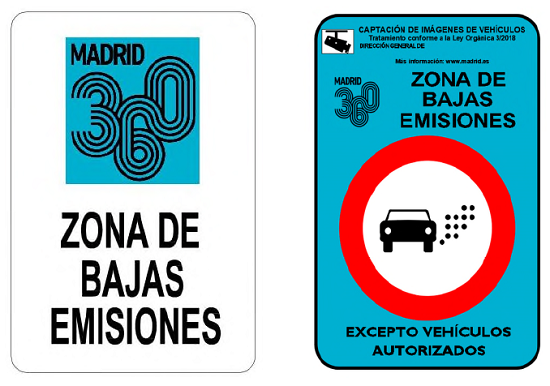 carteles que señalizan la zona de bajas emisiones de madrid